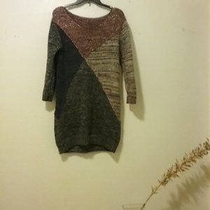 Pieced/Patchwork Wool Sweater Dress Cozy Fall Winter Knitwear Minimalist Mod